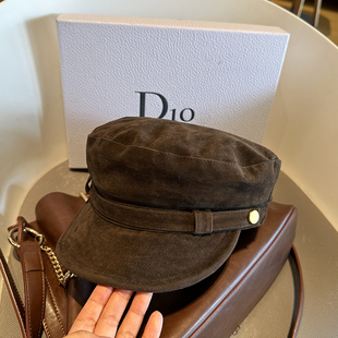 秋冬麂皮绒百搭平顶鸭舌帽复古时尚 八角画家潮 英伦报童帽百搭时尚