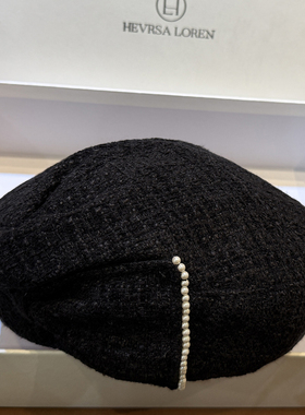 小香风黑色贝雷帽气质优雅南瓜帽显脸小时尚百搭帽子女白色英伦风