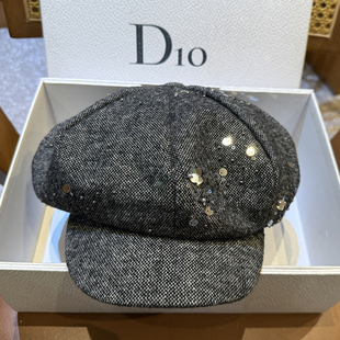 秋冬保暖八角帽亮片重工鸭舌帽时尚 复古显脸小云朵帽子逛街贝雷帽