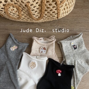 原创JUDE DIZ春夏季薄款无骨优质长绒棉女士刺绣短袜卡通可爱少女