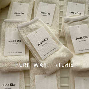 原创春夏无骨薄款 汉服 精梳纯棉白色镂空复古中筒堆堆袜子女新中式