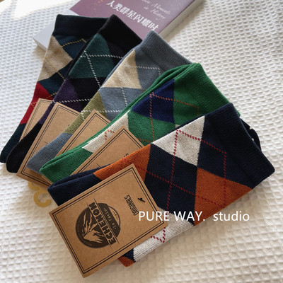 出口日本无骨袜子菱格潮男抗菌