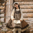 春秋款 森女部落原创复古童话背带粗花呢拼接连衣裙2025年新款 女装