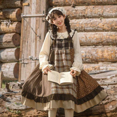 森女部落拼接连衣裙2025新款女装