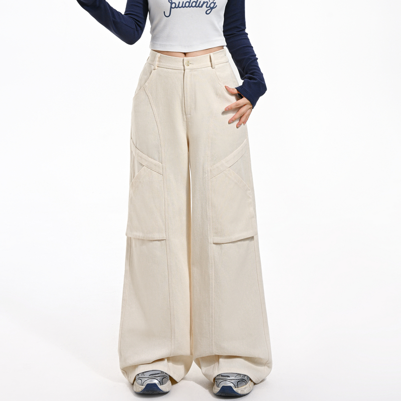 复古百搭高腰休闲裤直筒工装裤女