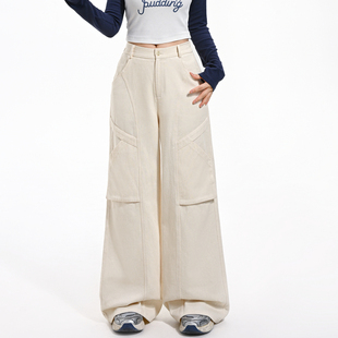 女2025新款 森女部落复古个性 裤 直筒阔腿工装 秋 显瘦百搭高腰休闲裤