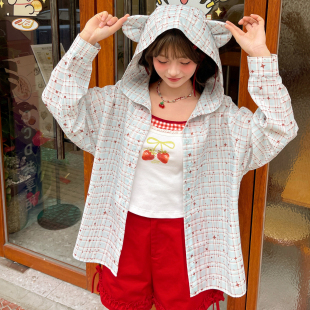 休闲日常外套新款 上新限时88折森女部落衬衫 女格纹星星图案女装