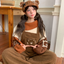 冬季 百搭摇粒绒灯笼裤 女2025新款 森女部落复古森系可爱小熊背带裤