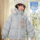 森女部落甜美风90%绒子白鸭绒羽绒服女2026冬设计感宽松连帽外套