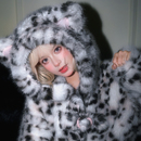 森女部落甜酷风设计感豹纹环保皮草外套女2025新款 冬 宽松连帽绒衫