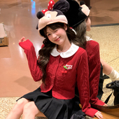 针织开衫 女2026新款 秋季 森女部落甜美风红色显白短款 宽松长袖 毛衣