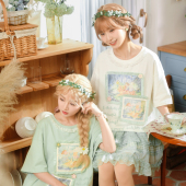 童话森林森女部落原创治愈系插画短袖 T恤圆领薄荷曼波上衣夏闺蜜