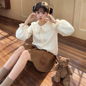 森女部落原创甜美蕾丝宽松娃娃领长袖 冬新款 衬衫 上衣内搭叠穿女装