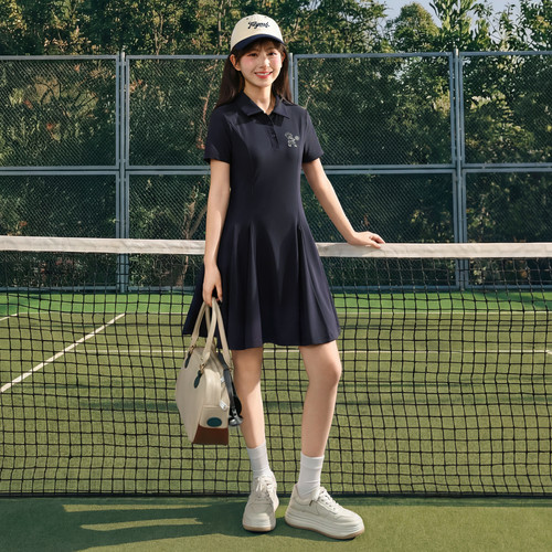 森女部落2026新款夏季学院风polo领连衣裙女收腰显瘦小个子A字裙