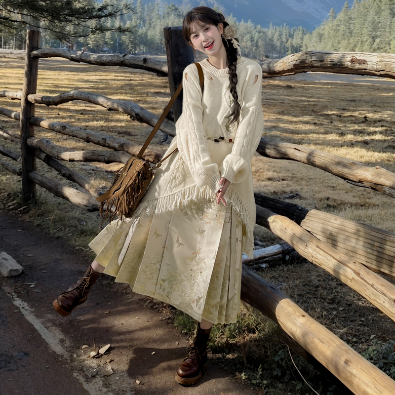 森女部落原创设计新中式八分织金马面裙汉服半裙2025秋冬新款女装