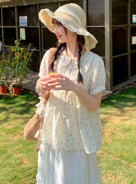 森女部落森系碎花娃娃领衬衫女夏泡泡袖设计感百搭宽松少女感上衣