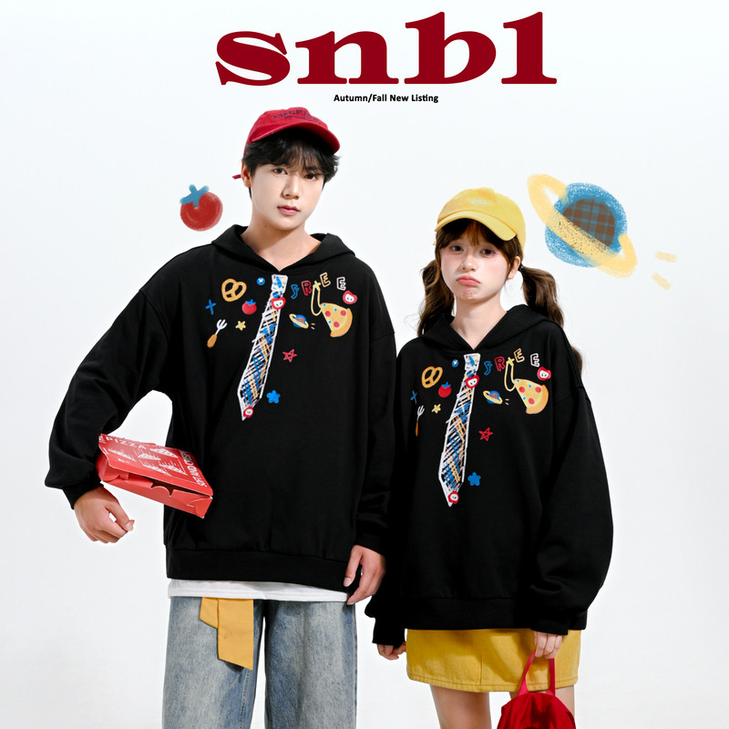 森女部落甜美设计感印花连帽卫衣女2025新款秋季百搭情侣宽松上衣