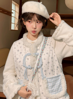 森女部落甜美风碎花马甲女2026新款拼色保暖宽松百搭时尚套装冬季
