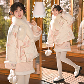 女秋冬款 森女部落原创国风新中式 格子图案绒边裙摆半身裙新款