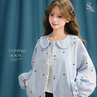 上新限时88折森女部落学院风拼接设计感娃娃领外套女宽松百搭外搭