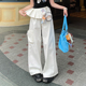 女2026夏季 森女部落百搭原创设计感屁帘直筒裤 高腰阔腿白色休闲裤