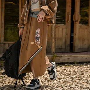 森女部落原创复古美拉德色系设计开叉高腰半身裙春秋新款 女裙长裙