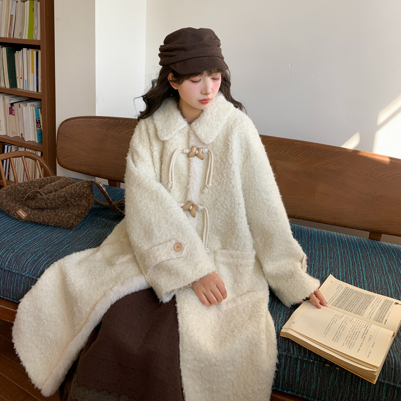 森女部落学院风仿羊羔毛绒大衣女2025新款设计感宽松毛呢外套冬季