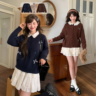 秋冬百搭宽松圆领毛衣 女2025新款 森女部落甜美风纯色长袖 针织开衫