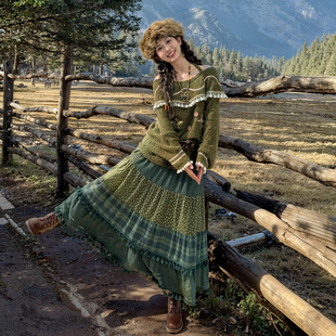 森女部落民族复古森系碎花半裙a字高腰半身裙女春秋新款 裙子女装