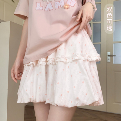 森女部落粉色波点花苞短裙防走光a字半身裙女2026新款夏蛋糕裙子