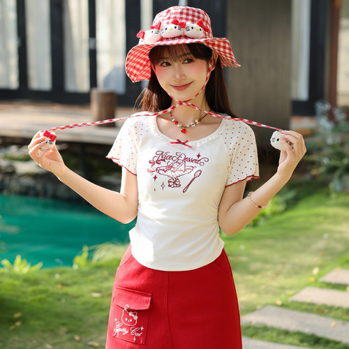 森女部落学院风甜美波点设计感短袖T恤女2026新款修身甜妹上衣夏