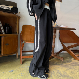 秋 宽松直筒裤 森女部落甜美风设计感蕾丝拼接高腰休闲裤 女2025新款