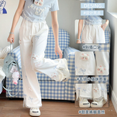 子 宽松裤 森女部落白色卡通高腰阔腿直筒休闲裤 女小个子2026夏新款