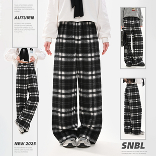秋冬格子显瘦垂感长裤 森女部落甜美百搭高腰宽松阔腿裤 女2025新款