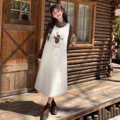 森女部落古着感叠穿毛绒背心裙2026新款 百搭刺绣无袖 连衣裙女秋冬