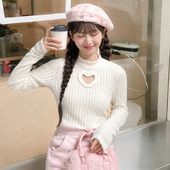 森女部落爱心镂空白色打底衫 上衣秋2026冬新款 女加绒修身 内搭长袖