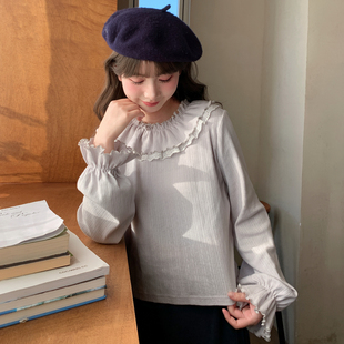 冬季 百搭双层领设计打底衫 T恤女2025新款 森女部落甜美风纯棉长袖