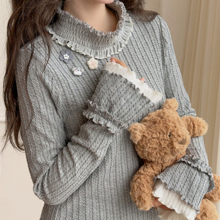 冬季 森女部落甜美风高领长袖 打底衫 设计感百搭修身 T恤女2025新款