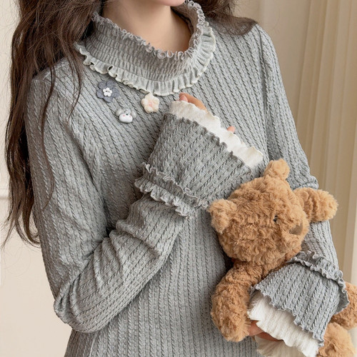 森女部落甜美风高领长袖T恤女2025新款设计感百搭修身打底衫冬季