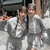 森女部落灰色芭蕾风连帽卫衣女外套秋新款 miu系穿搭设计感小众冬