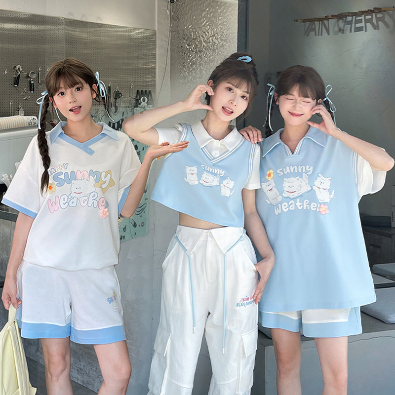 森女部落原创polo衫休闲运动风