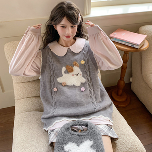 森女部落学院风套头毛衣女2025秋冬小狗刺绣设计感宽松无袖 针织衫