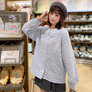 秋季 女娃娃领宽松上衣2025新款 衬衫 森女部落甜美可爱猫咪刺绣长袖