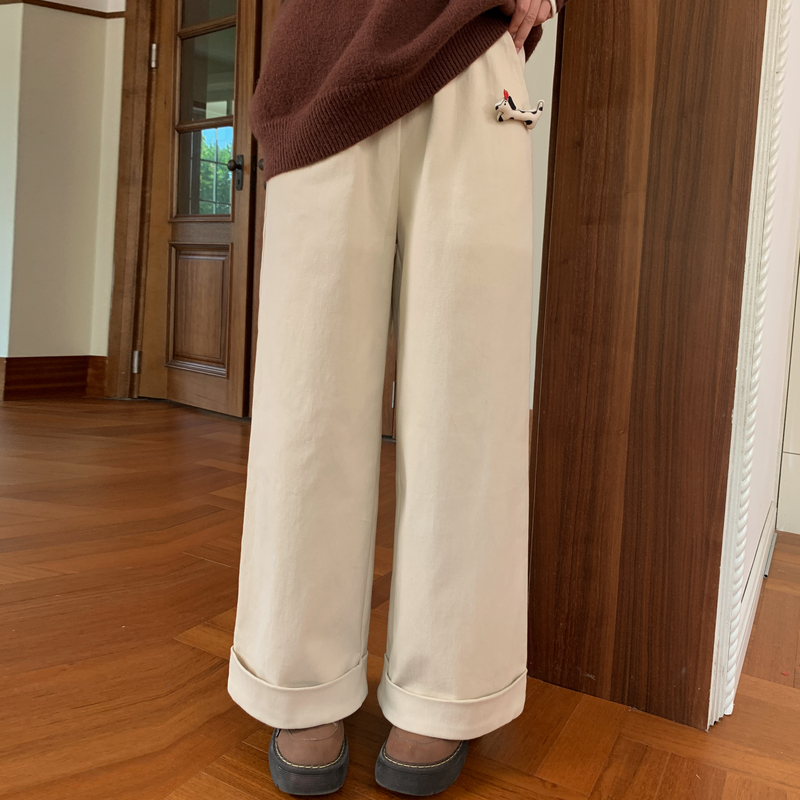 森女部落学院风秋季纯色百搭高腰直筒裤2025新款宽松显瘦休闲裤女