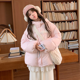 森女部落甜美风90白鸭绒连帽羽绒服女新款 设计感三防宽松外套冬季