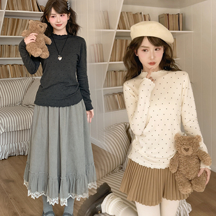 T恤冬季 森女部落森系波点修身 温柔百搭内搭长袖 女2025新款 打底衫