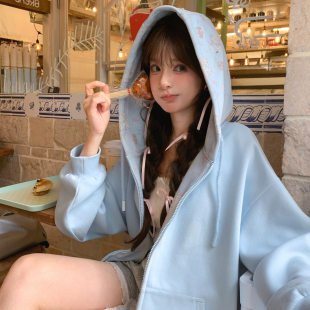 森女部落萌趣小羊宽松显瘦甜妹宅家连帽外套女新款 春百搭休闲上衣