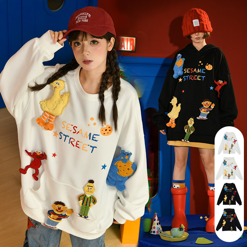 森女部落芝麻街联名原创情侣装高克重卫衣潮宽松套头加绒圆领连帽怎么样,好用不?