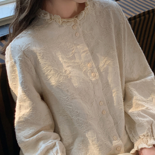 森女部落森系复古百搭纯色肌理衬衫 百搭圆领宽松内搭冬 女2025新款