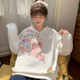 宽松上衣 白色长袖 森女部落甜美风卡通印花连帽卫衣女2026秋季 新款